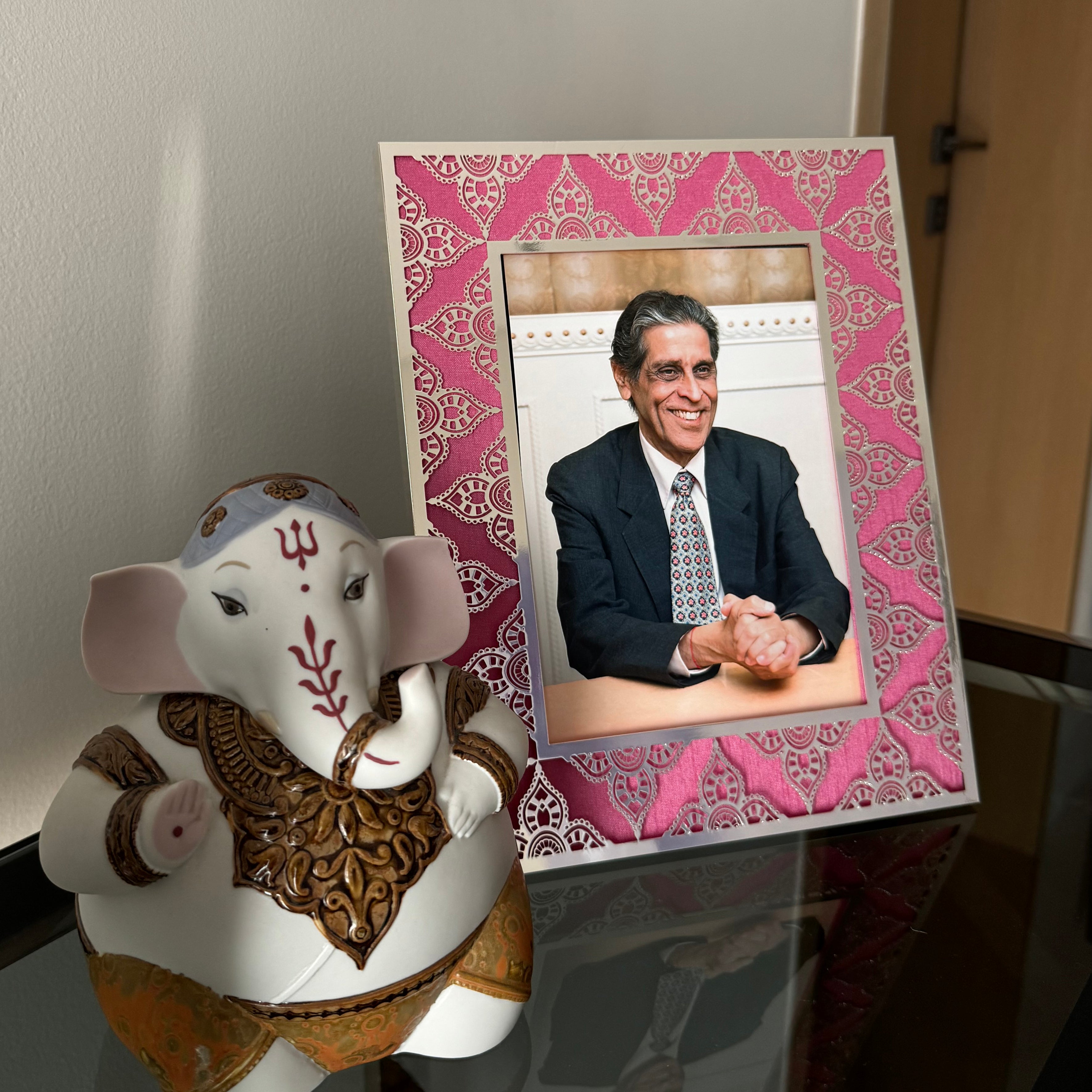 Aqua Pink Indian Floral Silver Photo Frame (5R)
