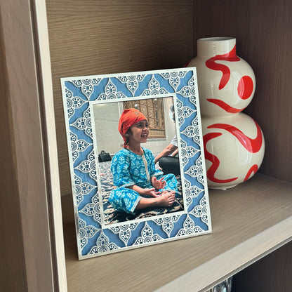Aqua Blue Indian Floral Silver Photo Frame (5R)