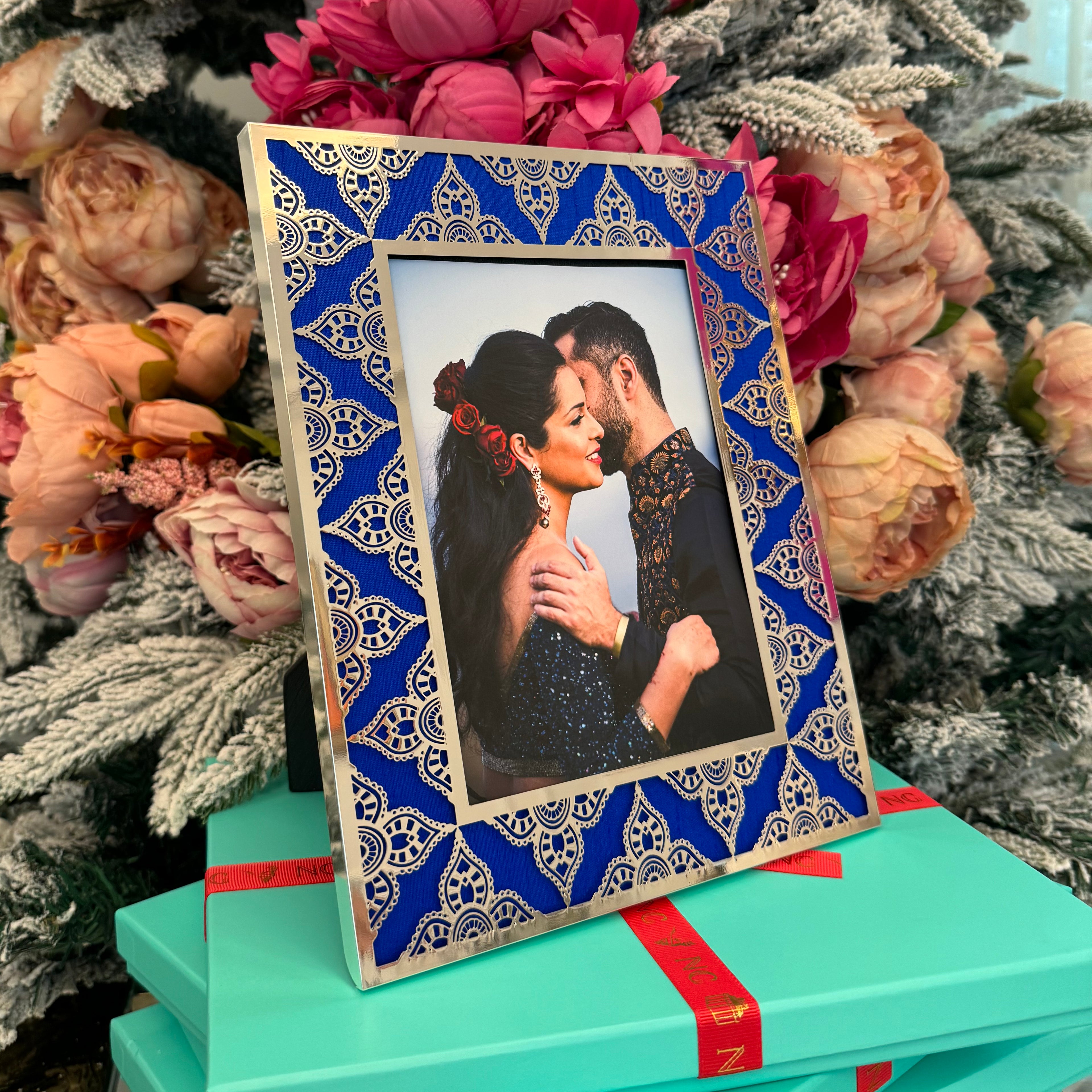 Cobalt Blue Indian Floral Silver Photo Frame (5R)