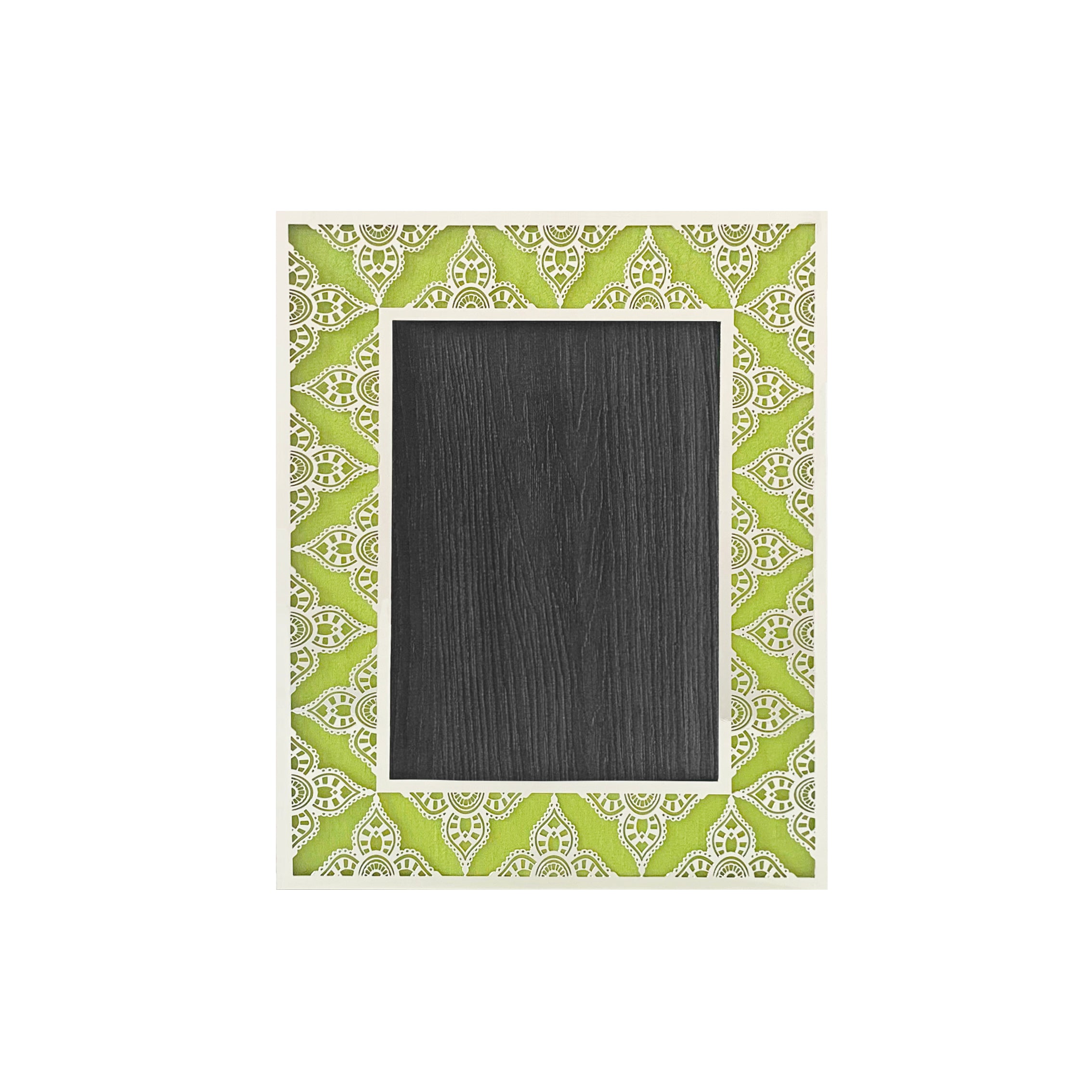 Lime Green Paisley Silver Photo Frame (5R)