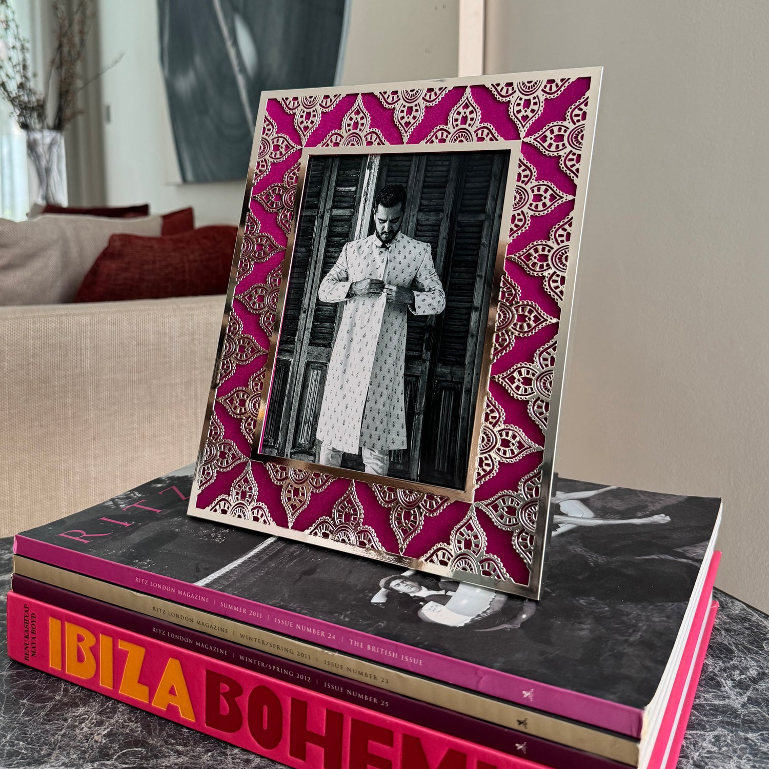 Fuchsia Indian Floral Silver Photo Frame (5R)