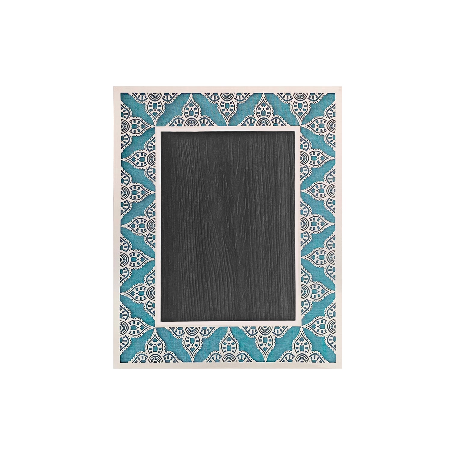 Aqua Blue Indian Floral Silver Photo Frame (5R)