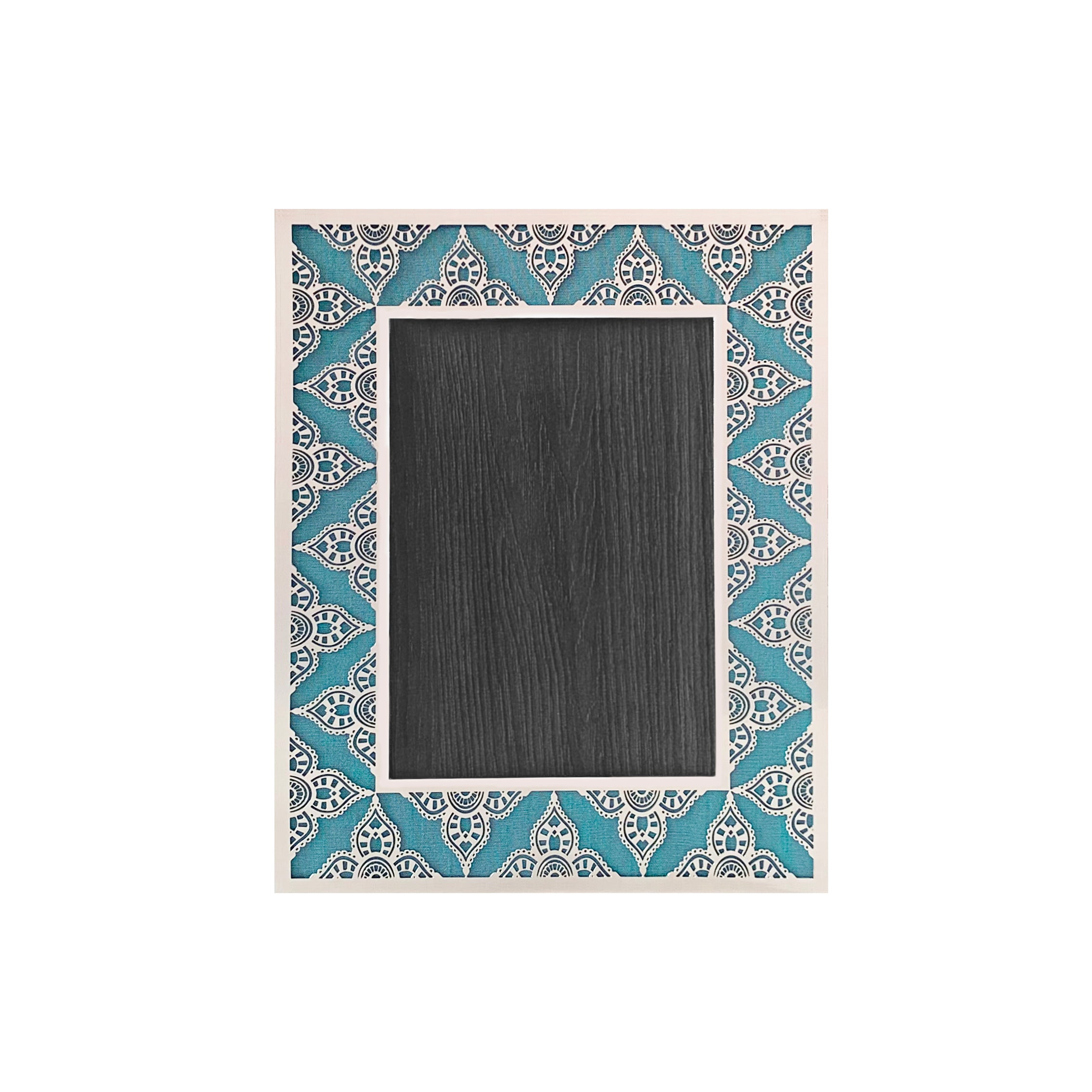 Aqua Blue Indian Floral Silver Photo Frame (5R)